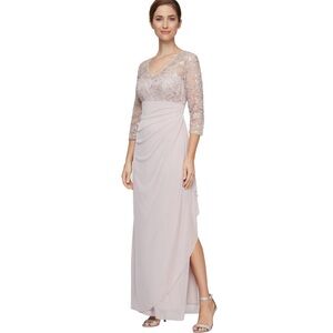 Alex Evenings Lace 3/4 Sleeve Gown in Faded Rose NWT